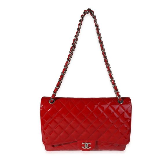Chanel Red Quilted Patent Leather Maxi Classic Single Flap Bag - Picture 4 of 8